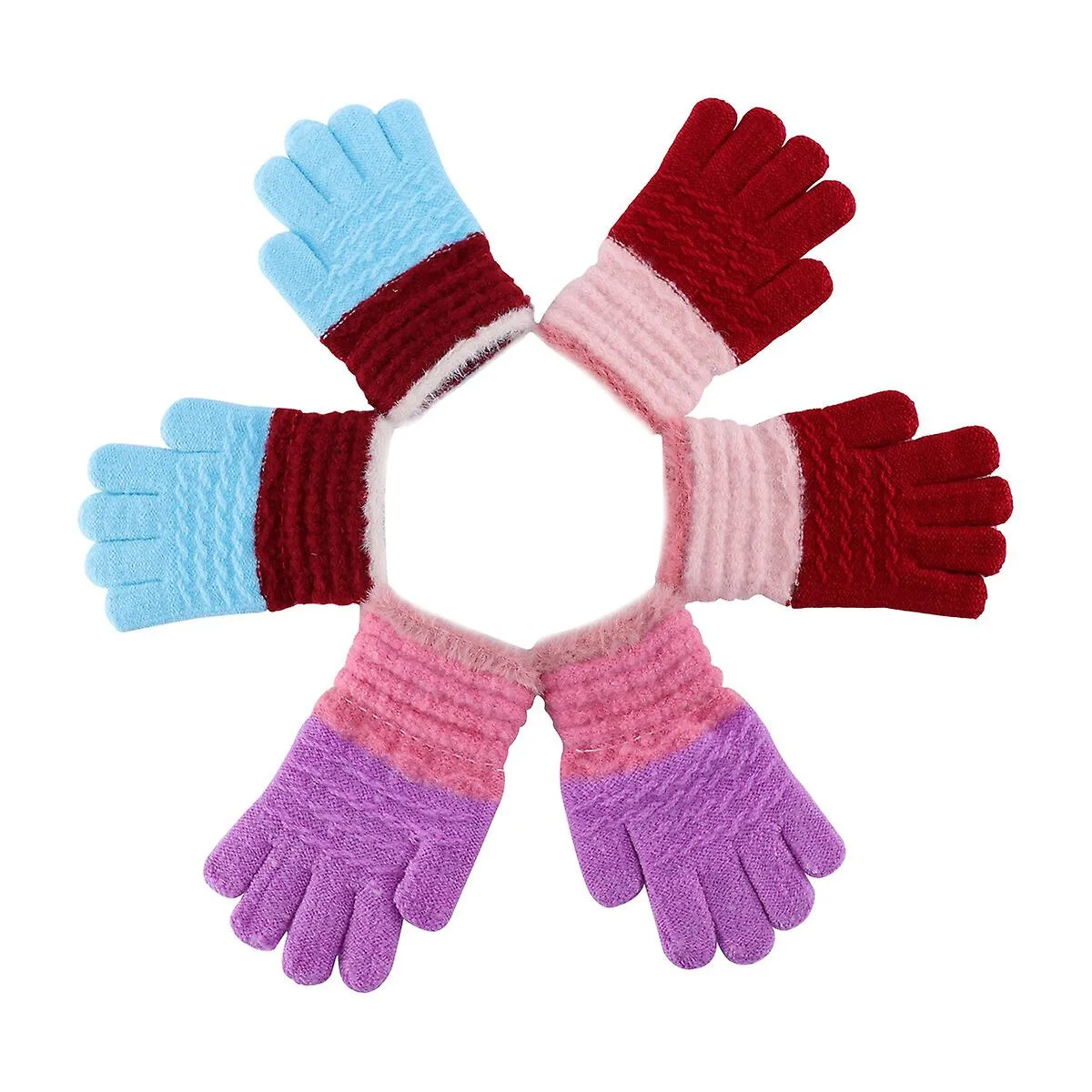 3 PAIRS ALLFINGER KNITTING GLOVES WITH WARM PLUSH TEXTURE FOR KIDS(RANDOM)