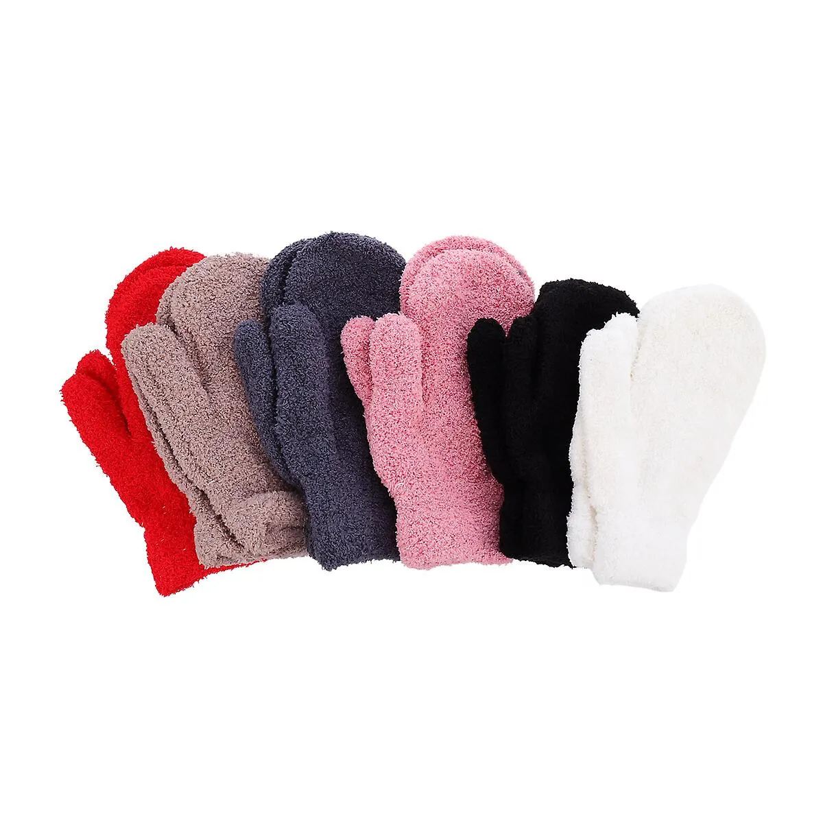 6 Pairs Thicken Half Fleece Mittens Warm Gloves Full Finger Gloves For Women Men