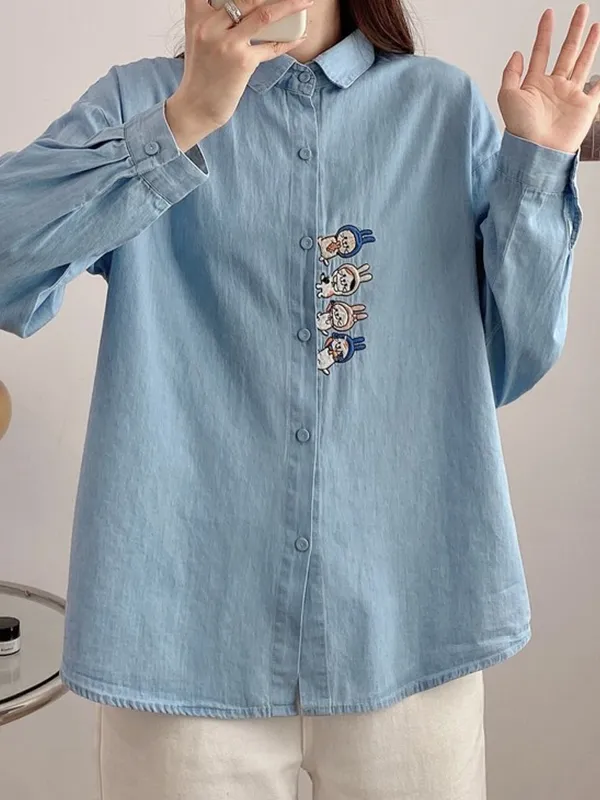 Blusas y camisas de mezclilla con bordado de dibujos animados