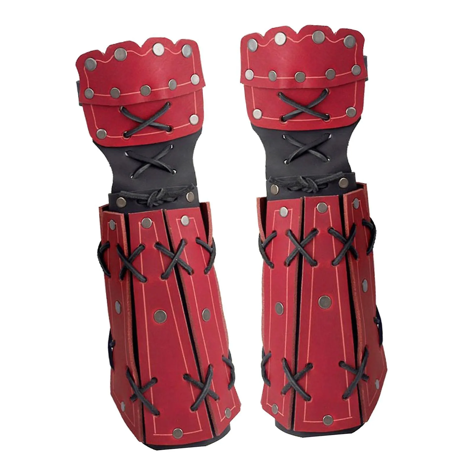 Pu Leather Cosplay Half Finger Gloves Arm Guard Bandage Medieval For Party Red